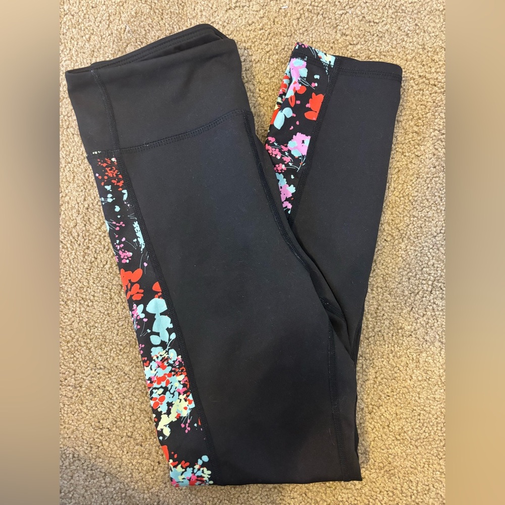 Anthropologie Daily Practice Sophia Leggings - Black with floral sides - Medium